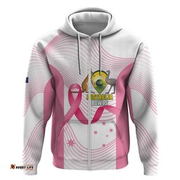 RugbyLife Shop Custom Bowls Australia Breast Cancer Hoodie Pink Ribbon Curve Sporty LT14