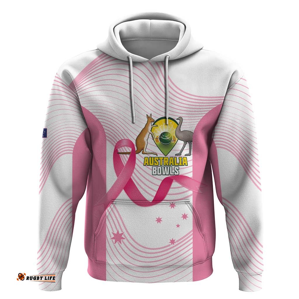 RugbyLife Shop Custom Bowls Australia Breast Cancer Hoodie Pink Ribbon Curve Sporty LT14