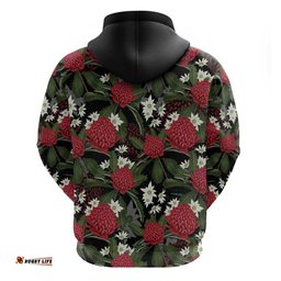 RugbyLife Shop Australia Waratah Flannel Flower Hoodie Aussie Native Flowers Seamless Stylized LT14