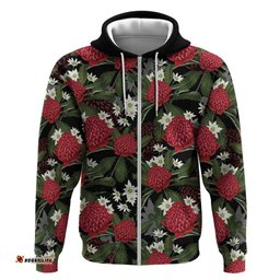RugbyLife Shop Australia Waratah Flannel Flower Hoodie Aussie Native Flowers Seamless Stylized LT14
