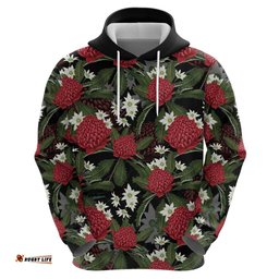 RugbyLife Shop Australia Waratah Flannel Flower Hoodie Aussie Native Flowers Seamless Stylized LT14