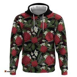 RugbyLife Shop Australia Waratah Flannel Flower Hoodie Aussie Native Flowers Seamless Stylized LT14