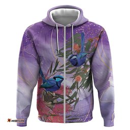 RugbyLife Shop Australia Splendid Fairy Wren on Eucalyptus Hoodie Epilepsy Awareness LT7