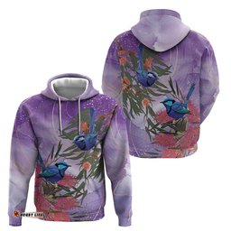 RugbyLife Shop Australia Splendid Fairy Wren on Eucalyptus Hoodie Epilepsy Awareness LT7