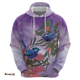 RugbyLife Shop Australia Splendid Fairy Wren on Eucalyptus Hoodie Epilepsy Awareness LT7