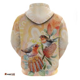 RugbyLife Shop Australia Flame Robin Hoodie Petroica Phoenicea Banksia Indigenous Art LT14