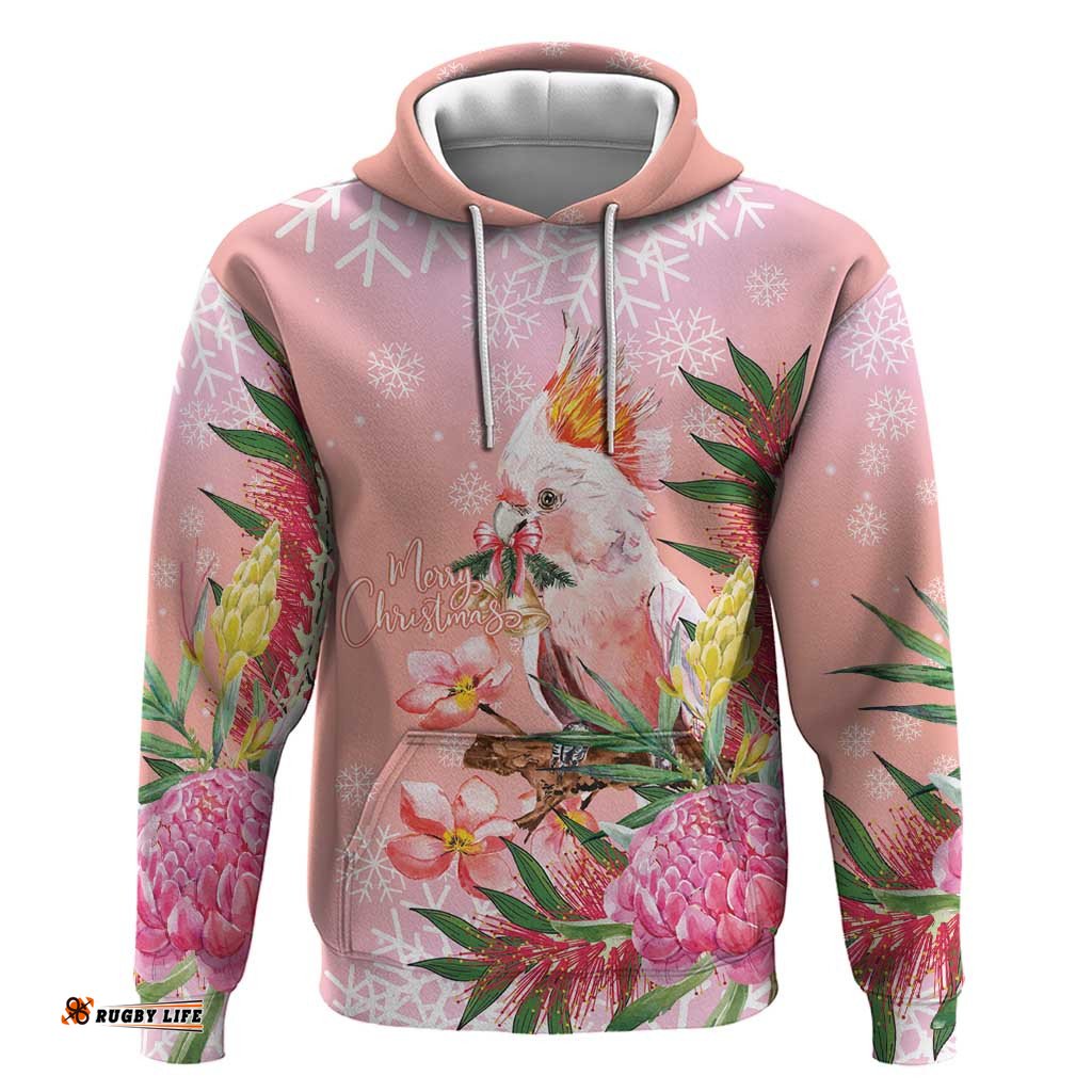 RugbyLife Shop Australia Christmas Pink Cockatoo with Banksia Hoodie Coral Pink LT7