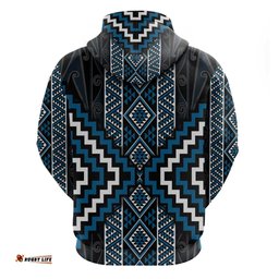 RugbyLife Shop Azure Tukutuku Pattern Aotearoa Hoodie Niho Taniwha and Puhoro Motifs LT7