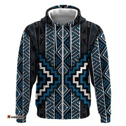 RugbyLife Shop Azure Tukutuku Pattern Aotearoa Hoodie Niho Taniwha and Puhoro Motifs LT7