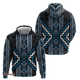 RugbyLife Shop Azure Tukutuku Pattern Aotearoa Hoodie Niho Taniwha and Puhoro Motifs LT7