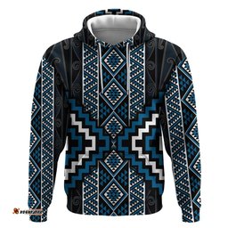 RugbyLife Shop Azure Tukutuku Pattern Aotearoa Hoodie Niho Taniwha and Puhoro Motifs LT7