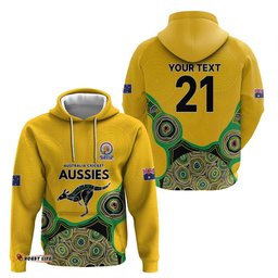 RugbyLife Shop Custom Australia Cricket Spirit 2026 Hoodie World T20 Edition - Gold Aboriginal LT9
