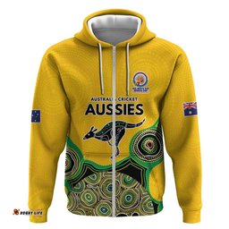 RugbyLife Shop Custom Australia Cricket Spirit 2026 Hoodie World T20 Edition - Gold Aboriginal LT9