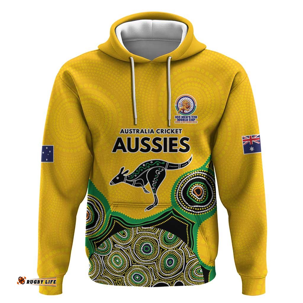 RugbyLife Shop Custom Australia Cricket Spirit 2026 Hoodie World T20 Edition - Gold Aboriginal LT9