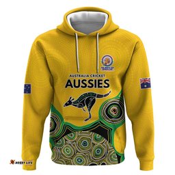 RugbyLife Shop Custom Australia Cricket Spirit 2026 Hoodie World T20 Edition - Gold Aboriginal LT9