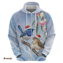 RugbyLife Shop Australia Superb Fairywren Christmas Hoodie Aboriginal Eucalyptus Blossoms Watercolor LT14
