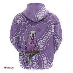 RugbyLife Shop Australia Epilepsy Awareness Hoodie Purple Budgerigar Plumeria Aboriginal LT14