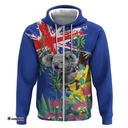 RugbyLife Shop Australia Day Koala Hoodie Aussie Aussie Aussie Oi Oi Oi Blue Color LT9