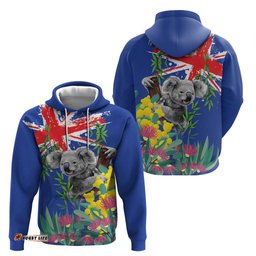 RugbyLife Shop Australia Day Koala Hoodie Aussie Aussie Aussie Oi Oi Oi Blue Color LT9