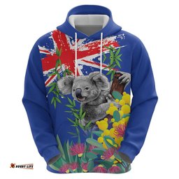 RugbyLife Shop Australia Day Koala Hoodie Aussie Aussie Aussie Oi Oi Oi Blue Color LT9