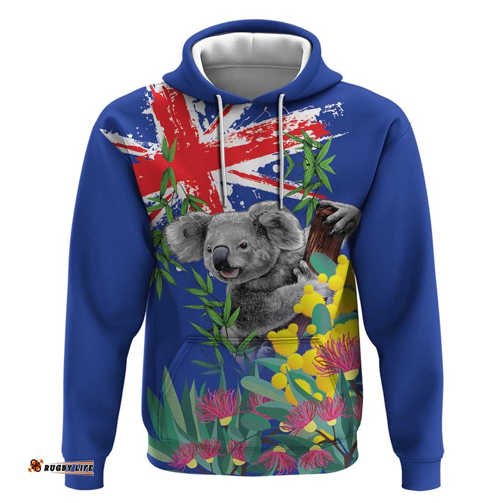 RugbyLife Shop Australia Day Koala Hoodie Aussie Aussie Aussie Oi Oi Oi Blue Color LT9
