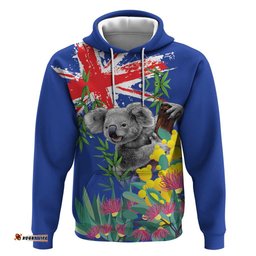 RugbyLife Shop Australia Day Koala Hoodie Aussie Aussie Aussie Oi Oi Oi Blue Color LT9