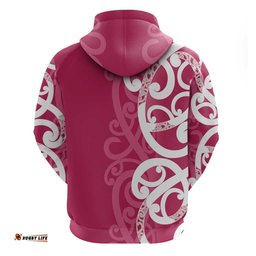RugbyLife Shop Breast Cancer Awareness Maori Hoodie Koru Kowhaiwhai LT7
