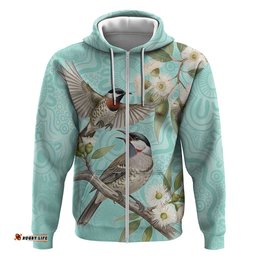 RugbyLife Shop Australia Red Wattlebird Hoodie Eucalyptus Alba Indigenous Art LT14