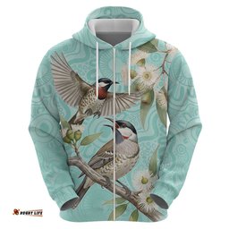RugbyLife Shop Australia Red Wattlebird Hoodie Eucalyptus Alba Indigenous Art LT14