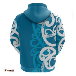 RugbyLife Shop Azure Blue Maori Hoodie Koru Kowhaiwhai LT7