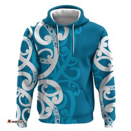 RugbyLife Shop Azure Blue Maori Hoodie Koru Kowhaiwhai LT7