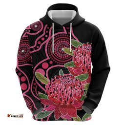 RugbyLife Shop Australia Waratah Hoodie Telopea Aussie Native Flowers Indigenous Art LT14