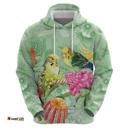 RugbyLife Shop Birds and Floral Aussie Budgerigars Hoodie Mint Opal LT7