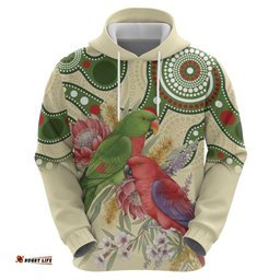 RugbyLife Shop Australia Moluccan Eclectus Hoodie Australian Native Flowers Indigenous Art LT14