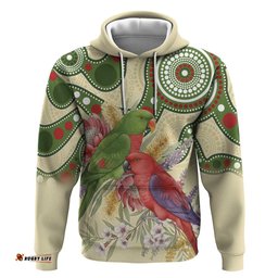 RugbyLife Shop Australia Moluccan Eclectus Hoodie Australian Native Flowers Indigenous Art LT14