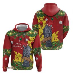 RugbyLife Shop Australia Gang-gang Cockatoo Christmas Hoodie Callocephalon Fimbriatum Golden Wattle Red LT14