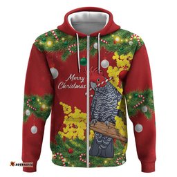 RugbyLife Shop Australia Gang-gang Cockatoo Christmas Hoodie Callocephalon Fimbriatum Golden Wattle Red LT14