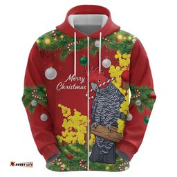 RugbyLife Shop Australia Gang-gang Cockatoo Christmas Hoodie Callocephalon Fimbriatum Golden Wattle Red LT14