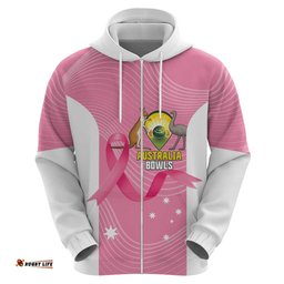 RugbyLife Shop Custom Bowls Australia Breast Cancer Hoodie Pink Ribbon Aussie Map With Kangaroo Emu LT14