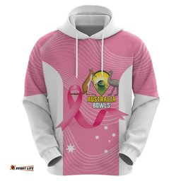 RugbyLife Shop Custom Bowls Australia Breast Cancer Hoodie Pink Ribbon Aussie Map With Kangaroo Emu LT14