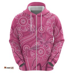 RugbyLife Shop Australia Indigenous Pink Month Hoodie Breast Cancer Aboriginal Dragonflies Ribbon LT14