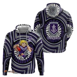 RugbyLife Shop Fremantle Dockers Hoodie Indigenous Monochrome Dot Art Mascot Style TS04