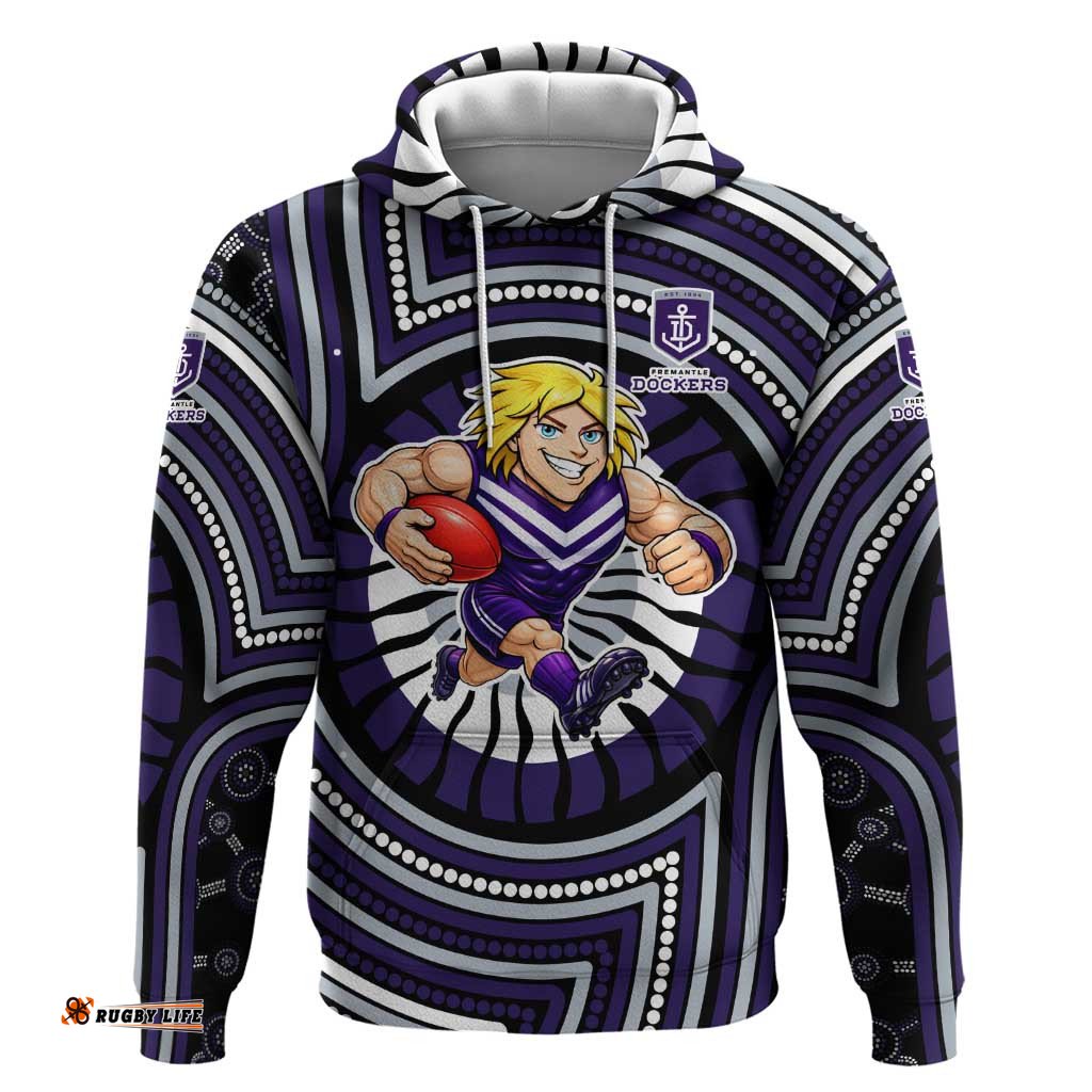RugbyLife Shop Fremantle Dockers Hoodie Indigenous Monochrome Dot Art Mascot Style TS04
