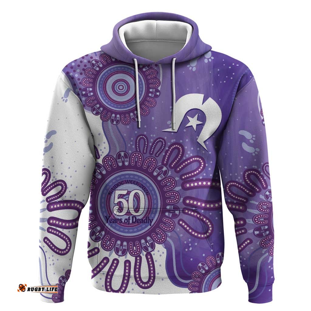 RugbyLife Shop NAIDOC Week 2026 Hoodie 50 Years Deadly Dhari Purple Aboriginal Art LT14