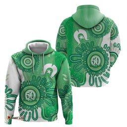 RugbyLife Shop NAIDOC Week 2026 Hoodie 50 Years Deadly Dhari Green Aboriginal Art LT14