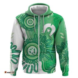 RugbyLife Shop NAIDOC Week 2026 Hoodie 50 Years Deadly Dhari Green Aboriginal Art LT14
