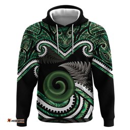 RugbyLife Shop Koru Pounamu Aotearoa Hoodie Maori Paua Shell Mix Silver Fern LT14