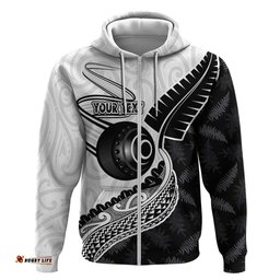 RugbyLife Shop Personalised Aotearoa Lawn Bowls Hoodie Maori and Silver Fern Half Style LT03
