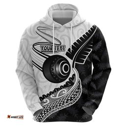 RugbyLife Shop Personalised Aotearoa Lawn Bowls Hoodie Maori and Silver Fern Half Style LT03