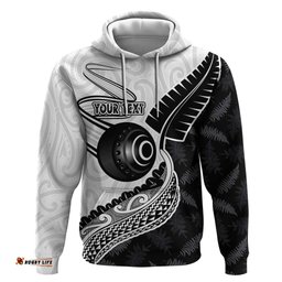 RugbyLife Shop Personalised Aotearoa Lawn Bowls Hoodie Maori and Silver Fern Half Style LT03